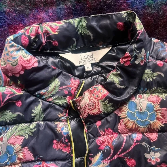 Ritu Kumar Black Floral Puffer Jacket - Picture 2 of 4